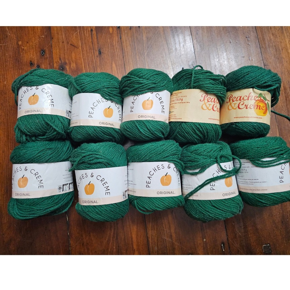 Peaches & Creme Original Forest Green 100% Cotton Yarn Lot of 10 Skeins 1200 Yds